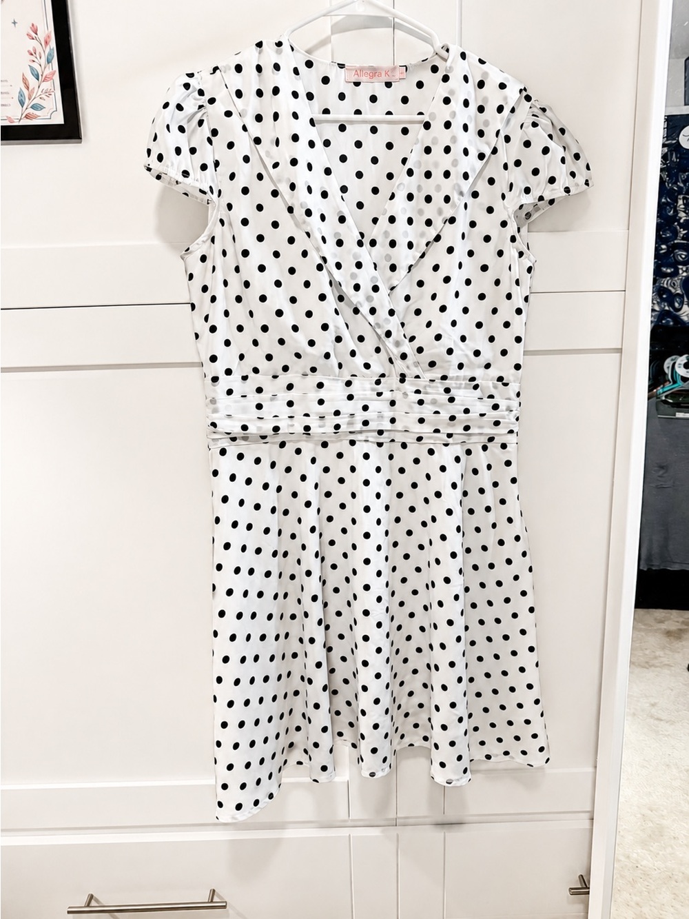 Allegra K White Dress with Black Polka Dots - size Large
